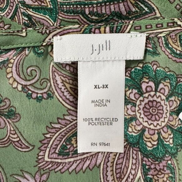 J. Jill Poncho Top XL-3X Paisley Floral Green Multicolored V-Neck Boho TP-3307‎ - Picture 7 of 8